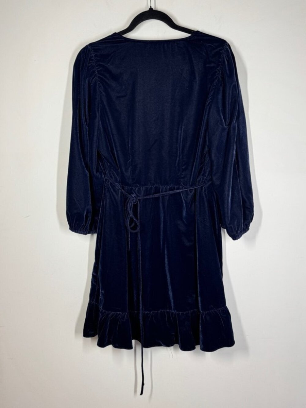 GAP Velvet Wrap Dress Navy Blue Size M Ruffle Hem Holiday Party Formal Chic - Picture 4 of 13